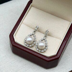 Pearl Drop Earrings Teardrop Dangle Elegant Bridal Gift